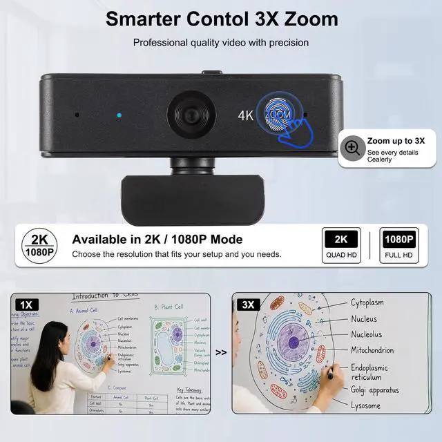 Alt view image 4 of 5 - 4K Webcam for PC with Microphone, Auto Focus, 3X Digital Zoom, USB-A