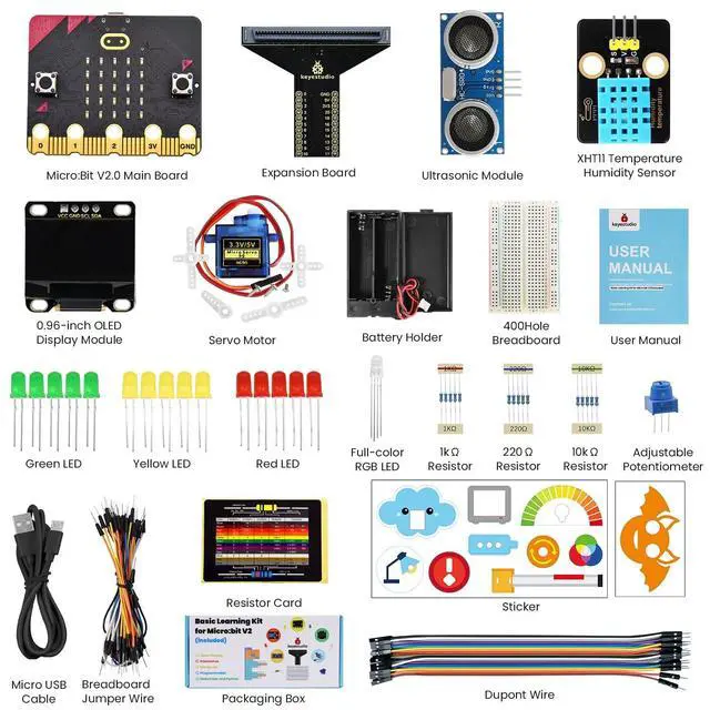 Alt view image 3 of 5 - KEYESTUDIO Micro:bit Basic Starter Kit for Teens & Beginners - Electronics Learning Kit with Sensors, LEDs & Tutorials ^^ STEM Education Projects for Coding(Micro:bit Included)
