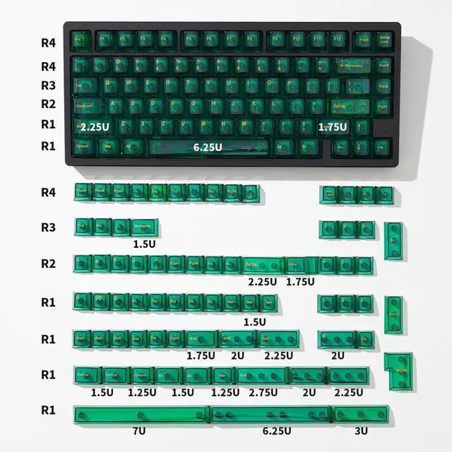 Alt view image 5 of 5 - SUEHIODHY Green Crystal Clear Keycaps Set, 156 Keys Cherry Profile Transparent Keycaps for 60% 65% 75% 100% Backlit Wireless Cherry Mx Switches Mechanical Gaming Keyboard