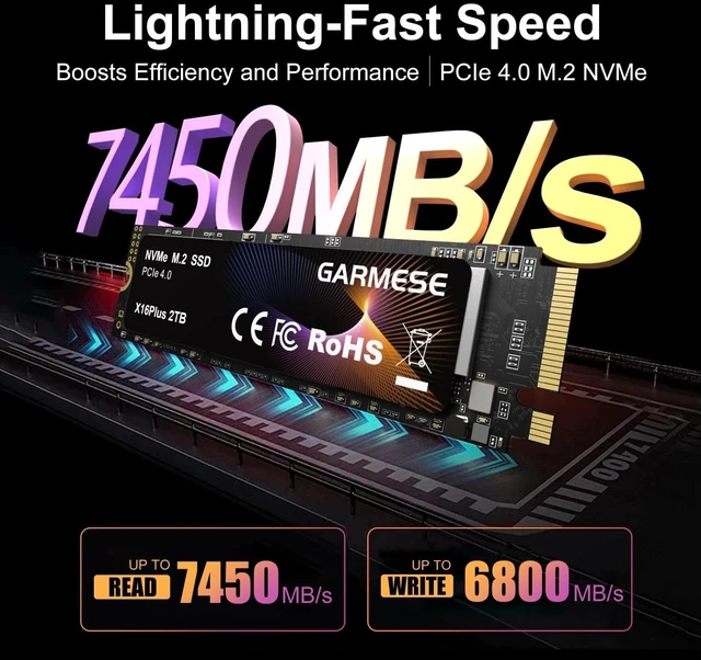 Alt view image 2 of 5 - GARMESE 2TB NVMe SSD PCIe 4.0 M.2 2280 Internal Solid State Drive, Up to 7450MB/s, High-Speed Gen4 NVMe SSD for Gaming PC, Laptop Upgrade, Windows 11 Boot Drive, Video Editing & Content Creation