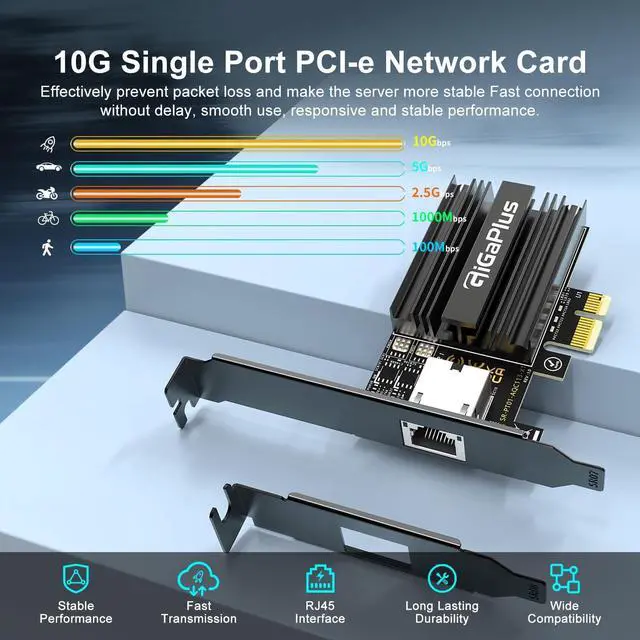 Alt view image 4 of 5 - 10Gbe PCI-e4.0 X1 Network Card, Marvell AQC113 Controller, 10G Base-T RJ45 Port NIC, GiGaPlus 100/1000/2500/10000Mbps Ethernet Card, 10Gb Ethernet Adapter Support Windows10/11/Windows Server/Linux