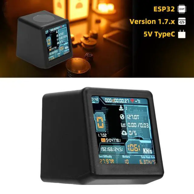 Alt view image 3 of 5 - Bitcoins Miner, 1.54 Inch Smart Display Crypto Miner Lottery Mining Device, 1060 KH/s BTC Mining Machine with Desktop Clock Function (Black)