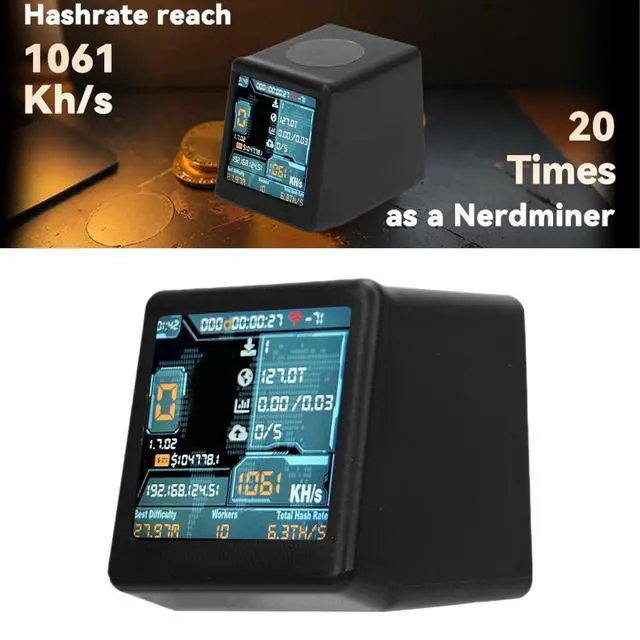 Alt view image 4 of 5 - Bitcoins Miner, 1.54 Inch Smart Display Crypto Miner Lottery Mining Device, 1060 KH/s BTC Mining Machine with Desktop Clock Function (Black)