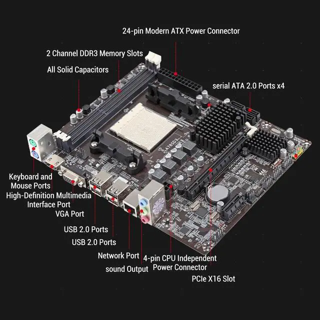 Alt view image 4 of 5 - PUSOKEI A78SD3 Computer Motherboard, 2 Channel AM3 DDR3 Memory Serial ATA 3.0 Port PCI E 16X Graphics Card Slot, 4 SATA 3.0 Ports, HDMI VGA Output,5.1 Channel Sound, USB 2.0