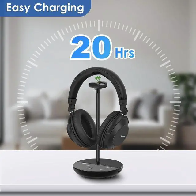 Alt view image 5 of 5 - SIMOLIO 737D Wireless Headphones for TV Watching, Volume Boosted Dual Headphones for Seniors, No Delay, Tone & Balance Control, 100ft Long Range