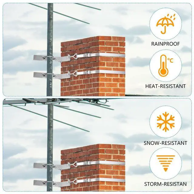 Alt view image 4 of 5 - Blulu 2 Set TV Antenna Chimney Y-Mount Kit 12 ft Galvanized Steel Straps Stainless Steel 4 Inch Standoff Pole Adjustable Mast Wall Mounting Heavy Duty for Cb Ham Home Outdoor Weather Station