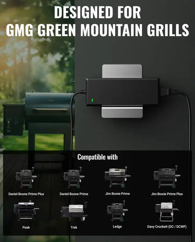 Alt view image 2 of 5 - SAYSOLAK 12V 10A Power Supply for Green Mountain Grill Davy Crockett, Daniel Boone Prime/Plus, Jim Bowie Prime/Plus, Ledge, Peak, Trek, 33Ft Power Adapter Replacement for All 12V GMG Pellet Grills