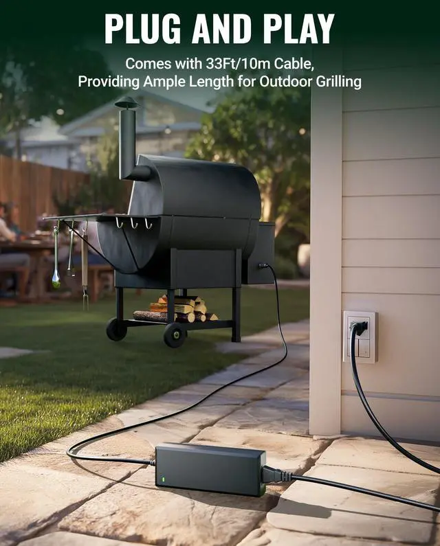 Alt view image 4 of 5 - SAYSOLAK 12V 10A Power Supply for Green Mountain Grill Davy Crockett, Daniel Boone Prime/Plus, Jim Bowie Prime/Plus, Ledge, Peak, Trek, 33Ft Power Adapter Replacement for All 12V GMG Pellet Grills