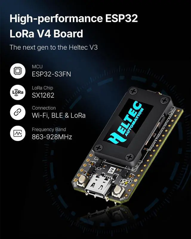 Alt view image 2 of 5 - MESHYEAOFAH Meshtastic LoRa V4 Development Board - Upgraded ESP32S3 + SX1262 LoRa Node WiFi Bluetooth 28dBm 2MB PSRAM 16MB Flash Supports GPS & Solar 863~928MHz Antenna Display for Arduino LoRaW