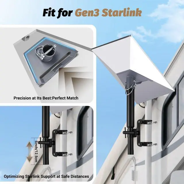 Alt view image 4 of 5 - Gen 3 Starlink Mount for RV Ladder & Roof Rack, Adjustable with Pipe Adapter for Pole/Roof/Camper/Railing Use, Compatible with Starlink Standard 4/4X/Gen 3
