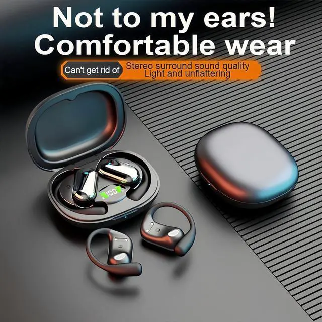 Alt view image 5 of 5 - JIMBOBO Open Ear Headphone Bluetooth 5.4 Wireless Earphone Air Conduction Earbuds with Earhook Mic 50H Playtime LED Display Charging Case Comfort Sport Headset for Running, Fitness, Yoga, Work