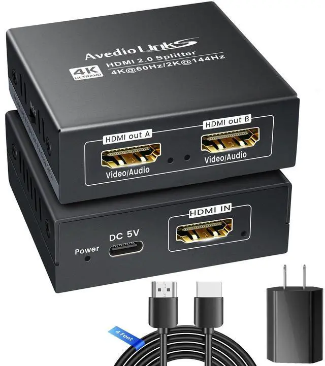 Main image of 4K@60Hz HDMI Splitter 1 in 2 Out w/ 4ft HDMI Cable, HDMI Audio Splitter for Soundbar, Support Dolby Vision/Atmos 7.1ch, Downscaler 4K/1080P Sync, 1080P@120Hz, 2K@144Hz, Work for Firestick, PS5, Rok