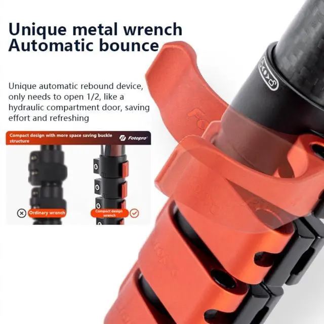 Alt view image 3 of 5 - X-AIRFLY Carbon Fiber Tripod: Effortless Photography & Video Capture - Lightweight, Stable, and Expandable to 164cm - Innovative Hydraulic Pan Tilt for Most Terrain #Orange