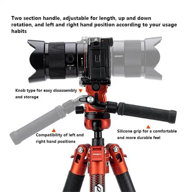 Alt view image 4 of 5 - X-AIRFLY Carbon Fiber Tripod: Effortless Photography & Video Capture - Lightweight, Stable, and Expandable to 164cm - Innovative Hydraulic Pan Tilt for Most Terrain #Orange