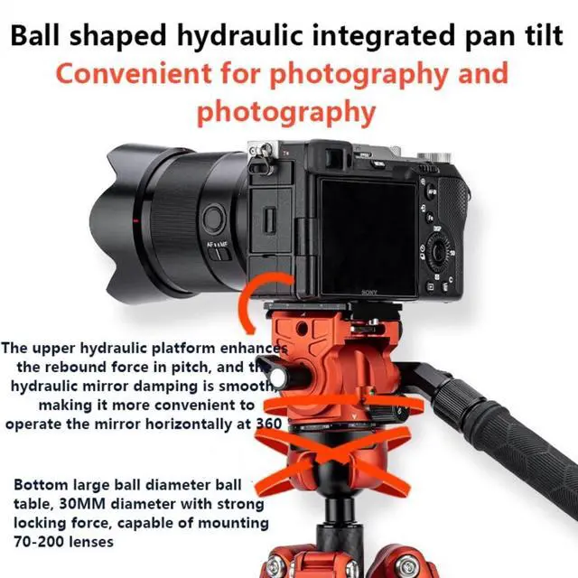 Alt view image 2 of 5 - X-AIRFLY Carbon Fiber Tripod: Effortless Photography & Video Capture - Lightweight, Stable, and Expandable to 164cm - Innovative Hydraulic Pan Tilt for Most Terrain #Orange
