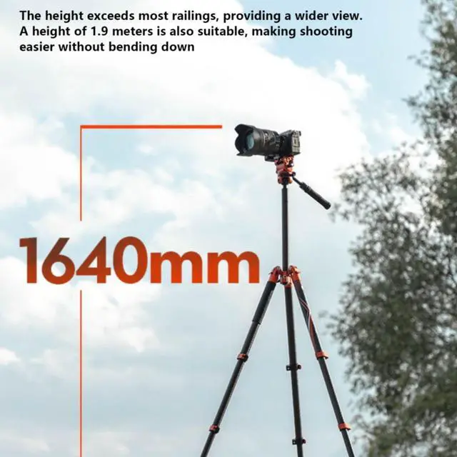 Alt view image 5 of 5 - X-AIRFLY Carbon Fiber Tripod: Effortless Photography & Video Capture - Lightweight, Stable, and Expandable to 164cm - Innovative Hydraulic Pan Tilt for Most Terrain #Orange