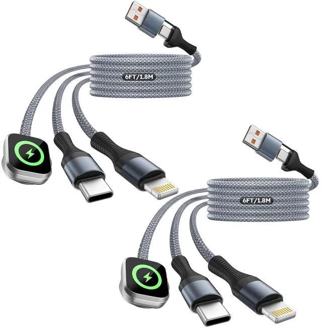 Main image of Cruise Essentials 2026, 3 in 2 Multi Charging Cable for iPhone Watch Charger/iPhone 17/IP, iWatch Charger, Travel Camping Essentials Compatible with iWatch 11-2/Ultra/iPhone 17-8,Car (2Pack,6FT)White