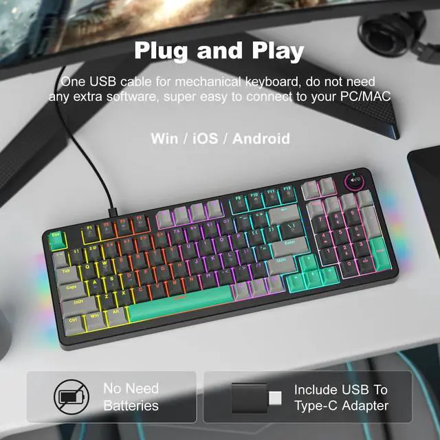 Alt view image 2 of 5 - Meidosa AK96 Mechanical Keyboard Smart Display & Knob, Top Mount 96% Wired Mechanical Keyboard USB-C, Hot Swappable, Software Support, Creamy Sounding, 96 Keys (Black)