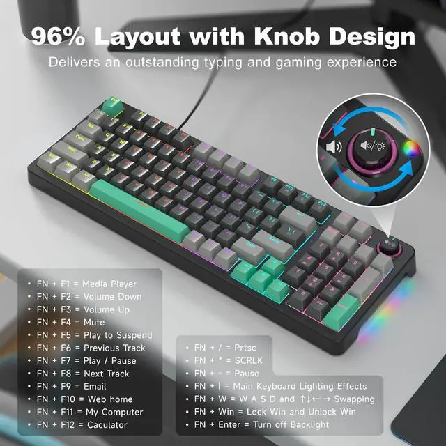 Alt view image 5 of 5 - Meidosa AK96 Mechanical Keyboard Smart Display & Knob, Top Mount 96% Wired Mechanical Keyboard USB-C, Hot Swappable, Software Support, Creamy Sounding, 96 Keys (Black)