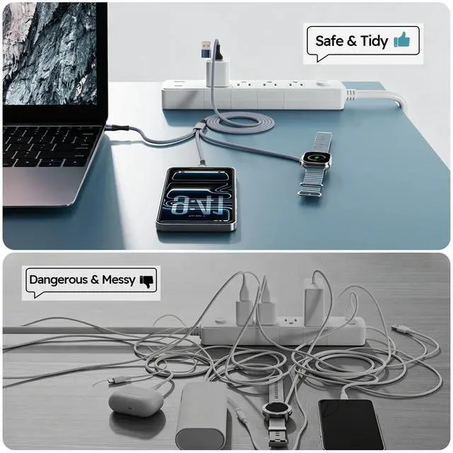 Alt view image 5 of 5 - Cruise Essentials 2026, 3 in 2 Multi Charging Cable for iPhone Watch Charger/iPhone 17/IP, iWatch Charger, Travel Camping Essentials Compatible with iWatch 11-2/Ultra/iPhone 17-8,Car (2Pack,6FT)White