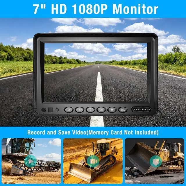 Alt view image 2 of 5 - ZEROXCLUB 2 Wired Rear View Backup Camera System, 7" 1080P Monitor IP69K Waterproof Vibration-Proof 10G Reverse Camera, Dual Split Screen for Tractor, Truck, Trailer, Combine, Heavy Equipment, BH702