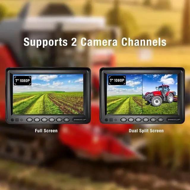 Alt view image 3 of 5 - ZEROXCLUB 2 Wired Rear View Backup Camera System, 7" 1080P Monitor IP69K Waterproof Vibration-Proof 10G Reverse Camera, Dual Split Screen for Tractor, Truck, Trailer, Combine, Heavy Equipment, BH702