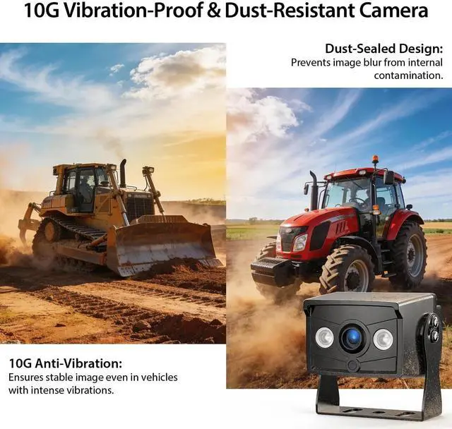 Alt view image 4 of 5 - ZEROXCLUB 2 Wired Rear View Backup Camera System, 7" 1080P Monitor IP69K Waterproof Vibration-Proof 10G Reverse Camera, Dual Split Screen for Tractor, Truck, Trailer, Combine, Heavy Equipment, BH702