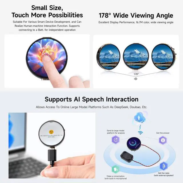 Alt view image 5 of 5 - KLAYERS ESP32-S3-Touch-AMOLED-1.32,High-Performance Round AMOLED Development Board with 1.32-inch 466x466 Touch Display, Wi-F/Blue-T 5, Dual-Core Processor, and Audio Codec