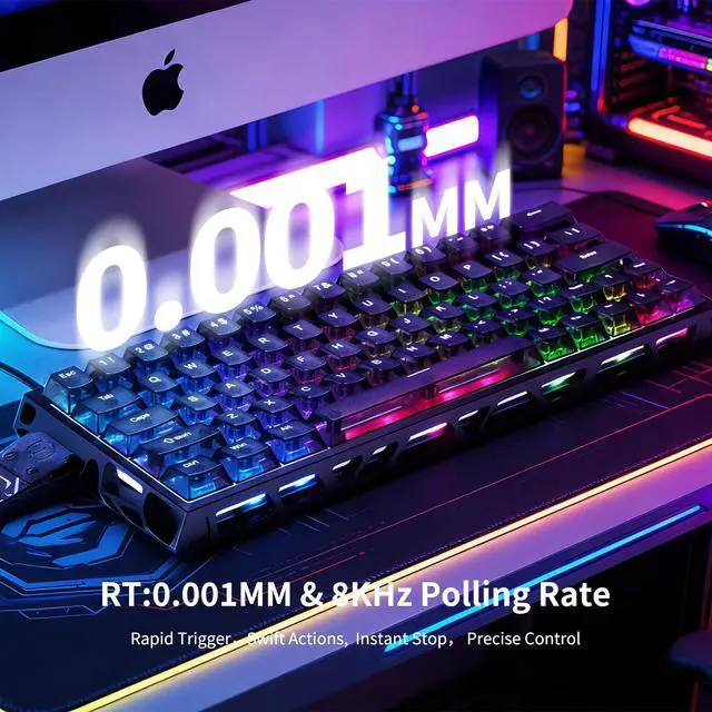 Alt view image 3 of 5 - IROK MG63 64 Keys Wired Magnetic Switch Keyboard, 512KHZ All Keys Scan Rate, PCB Nano-Coating Waterproof, ARGB Light and Shadow Coexist 8KHZ/CNC Carved Aluminum Gaming Keyboard (Black)
