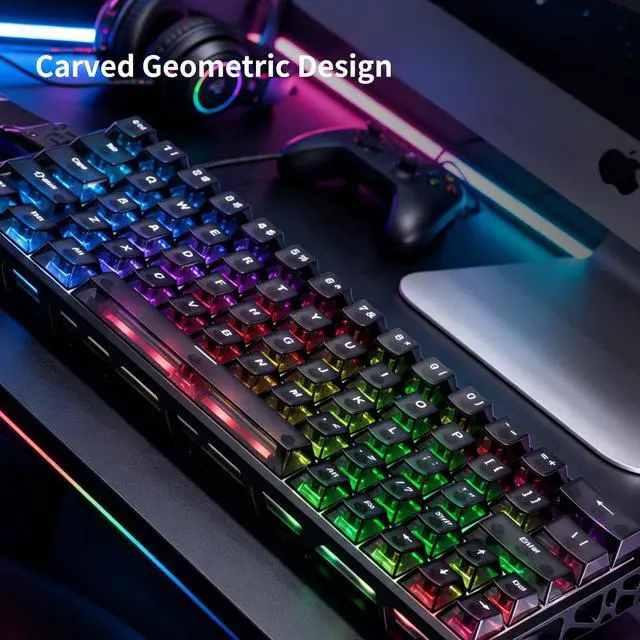 Alt view image 4 of 5 - IROK MG63 64 Keys Wired Magnetic Switch Keyboard, 512KHZ All Keys Scan Rate, PCB Nano-Coating Waterproof, ARGB Light and Shadow Coexist 8KHZ/CNC Carved Aluminum Gaming Keyboard (Black)