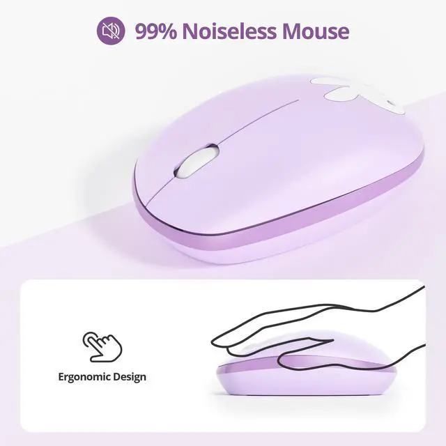 Alt view image 4 of 5 - Owpkeenthy Cute Purple Keyboard and Mouse Wireless, Colorful Keyboard Retro Typewriter Style Full-Sized with Number Pad Round Keys for Desktop, Laptop and Computerr (Bunny Purple)