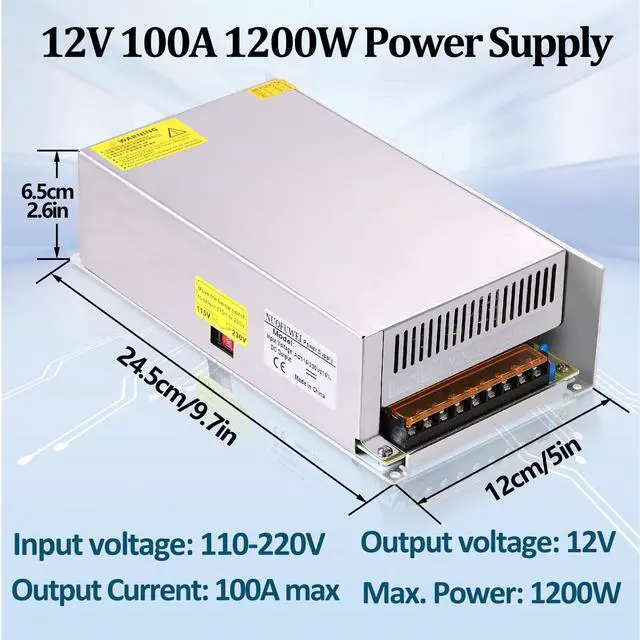 Alt view image 4 of 5 - DC 12V 100A 1200W Switching Power Supply Adapter PSU AC-DC 12Volt Industrial Transformer Converter SMPS 110V/220V for Motor Pump LED Drive CCTV Security Camera Car Stereo and More 12V Device