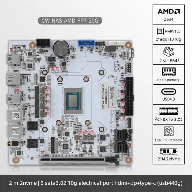 Alt view image 3 of 5 - AMD 8845HS 8-core NAS Motherboard with Dual 10G Ethernet Ports and 8-Bay AI Processor (Motherboard +2*SFF8643+ Fan)