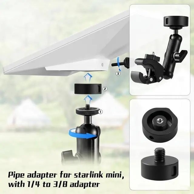 Alt view image 3 of 5 - Starlink Mini Mount (2025 Upgraded) Compatible with 2025 & 2024 Pipe Adapter, Precision Aluminum Bracket for RV Ladder, Roof Rack & Pole, No Grinding Required