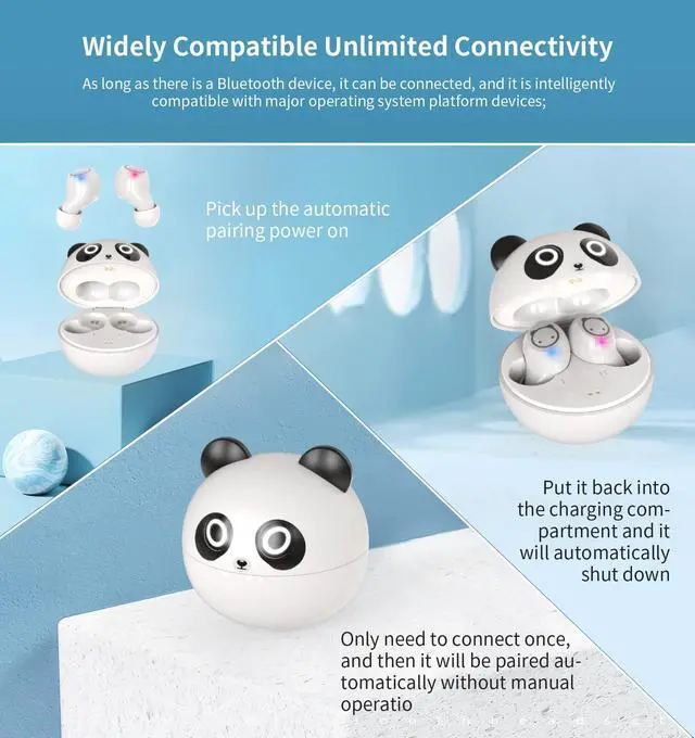 Alt view image 4 of 5 - Togetface Kids Wireless Earbuds, Bluetooth 5.0 with Microphone Noise Reduction and Panda Charging Case,Cute Headphone 36H Playtime IPX5 Waterproof Touch Control,HiFi Stereo Earphone for tv/pad/