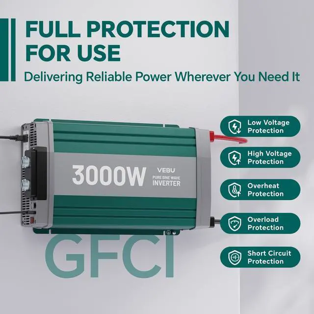 Alt view image 5 of 5 - VEBU 3000W Pure Sine Wave Inverter with ATS Mode, 12V DC to AC 120V Converter for Off-Grid System, RV, Truck, Camping, Peak 6000W