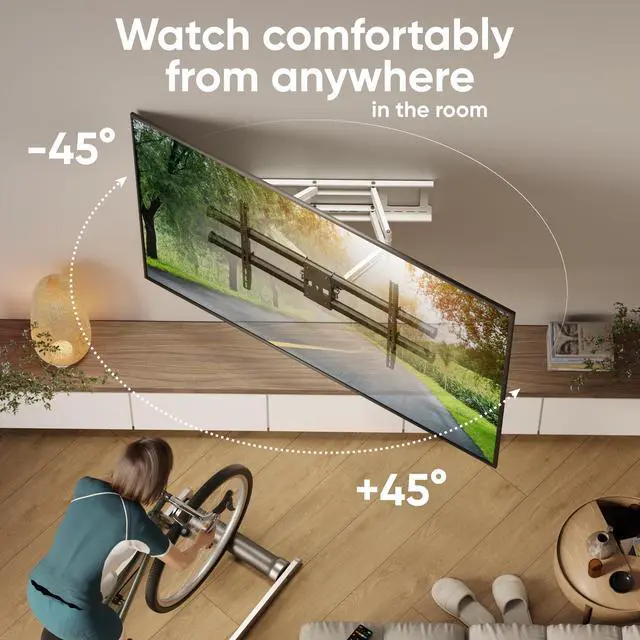 Alt view image 5 of 5 - ONKRON Full Motion TV Wall Mount for 42-120 Inch Screen up to 220 lbs, Large Heavy Duty TV Mount Extending, VESA 200x100-1000x600, Tilt and Swivel Television Mount Bracket, Black-White