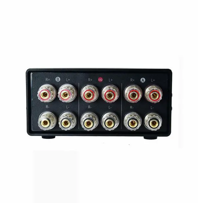 Alt view image 2 of 5 - Speaker amp 2.0 4 in 8 Out or 8 in 4 Out Switch No External Power No Noise 1 in 2 Out or 2 Input 1 Output Audio selector Banana Female Stereo Channel 2 Way Splitter switcher Box Switching Combiner