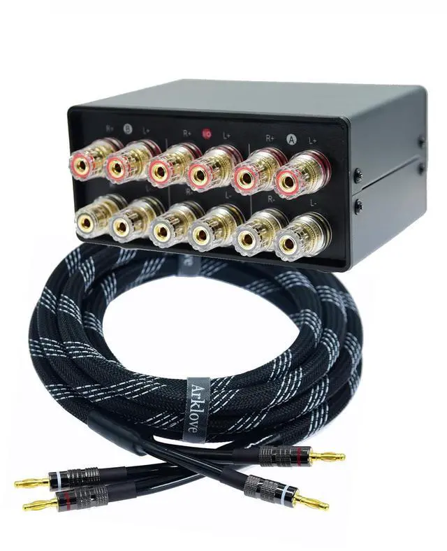Main image of Speaker amp 2.0 4 in 8 Out or 8 in 4 Out Switch No External Power No Noise 1 in 2 Out or 2 Input 1 Output Audio selector Banana Female Stereo Channel 2 Way Splitter switcher Box Switching Combiner