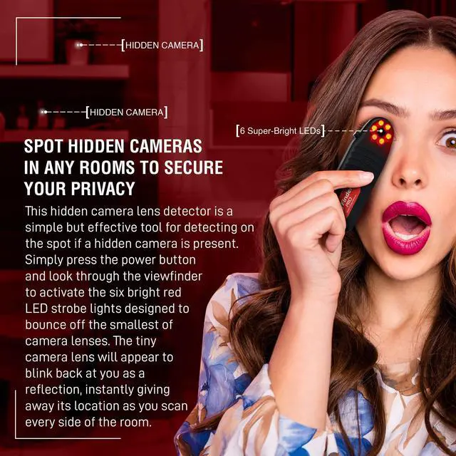 Alt view image 4 of 5 - SPYFINDER PRO Hidden Camera Detector & Spy Camera Finder Portable Optical Lens Detector for Hotels, Airbnbs, Travel Detects Covert Cameras Even When Off