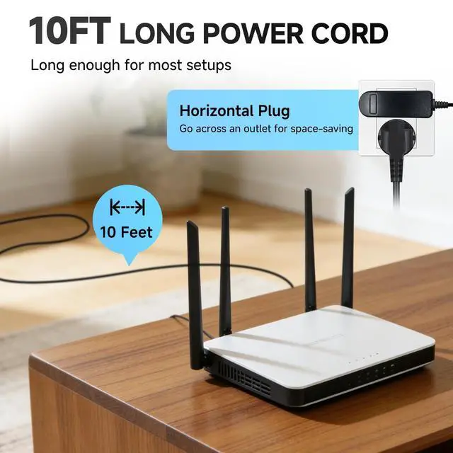 Alt view image 2 of 5 - UL Listed 10 Pack 12V 1A 10ft Power Supply Adapter, AC to DC 12W 12V 1000mA 800mA 500mA Replacement Power Cord for CCTV Security Camera DVR LED Strips Router BT Speaker LED Mirror Desk Lamp and More