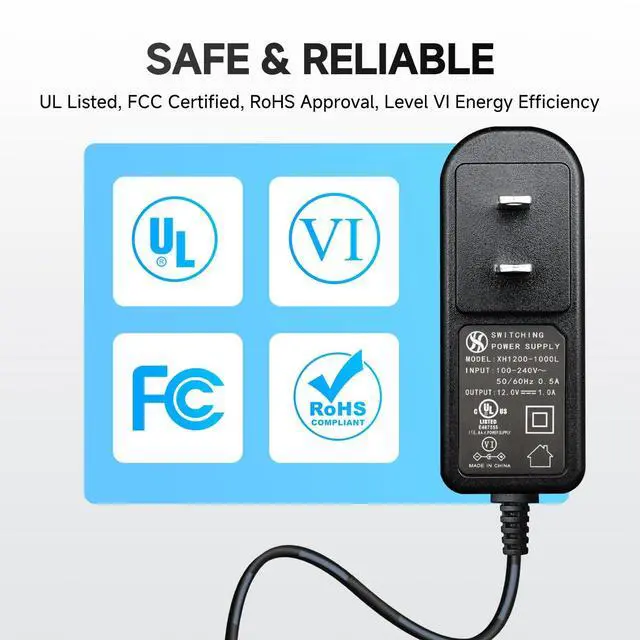 Alt view image 4 of 5 - UL Listed 10 Pack 12V 1A 10ft Power Supply Adapter, AC to DC 12W 12V 1000mA 800mA 500mA Replacement Power Cord for CCTV Security Camera DVR LED Strips Router BT Speaker LED Mirror Desk Lamp and More
