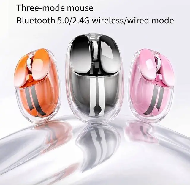 Alt view image 2 of 5 - M60 Tri-Mode Wireless Mouse, Transparent Gradient Silent Bluetooth Mouse (Bluetooth 5.0 + 2.4G + Wired), Ergonomic Portable Cute Computer Mouse for Laptop, Desktop, Mac, Windows, Office & Home