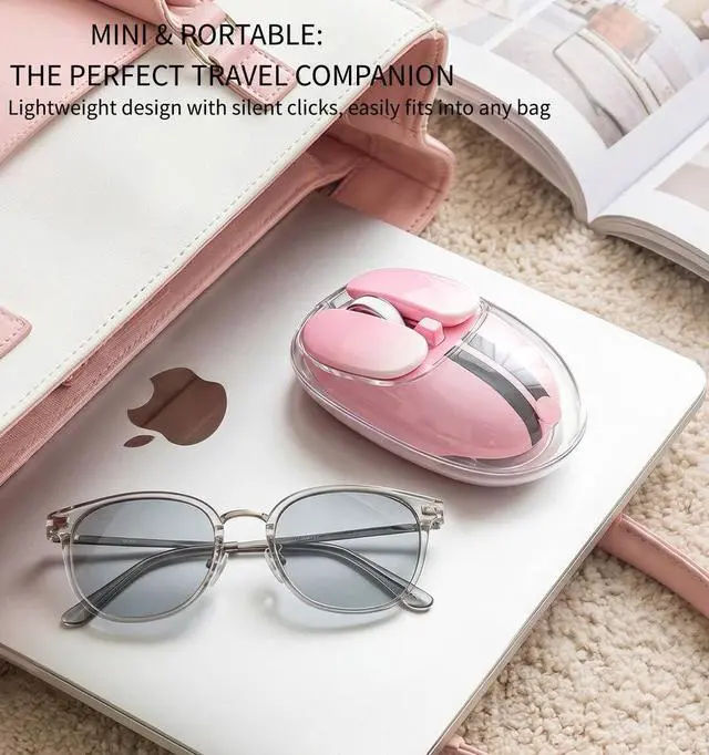 Alt view image 4 of 5 - M60 Tri-Mode Wireless Mouse, Transparent Gradient Silent Bluetooth Mouse (Bluetooth 5.0 + 2.4G + Wired), Ergonomic Portable Cute Computer Mouse for Laptop, Desktop, Mac, Windows, Office & Home