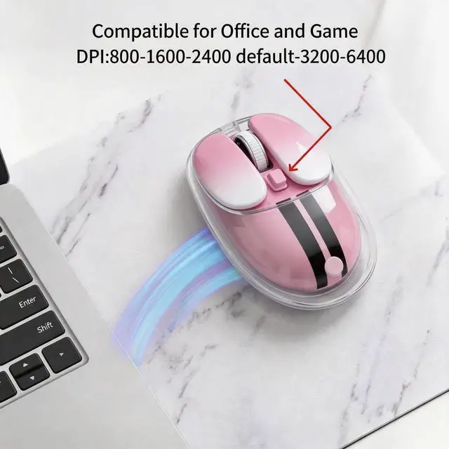 Alt view image 5 of 5 - M60 Tri-Mode Wireless Mouse, Transparent Gradient Silent Bluetooth Mouse (Bluetooth 5.0 + 2.4G + Wired), Ergonomic Portable Cute Computer Mouse for Laptop, Desktop, Mac, Windows, Office & Home