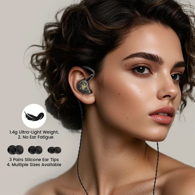 Alt view image 3 of 5 - QJF Kaiser Wired Earbuds, in Ear Monitor Headphones, HiFi Stereo IEM Dual Driver Noise Isolating 3.5mm Jack for Gaming Music Laptop Musicians (Black, with Mic)