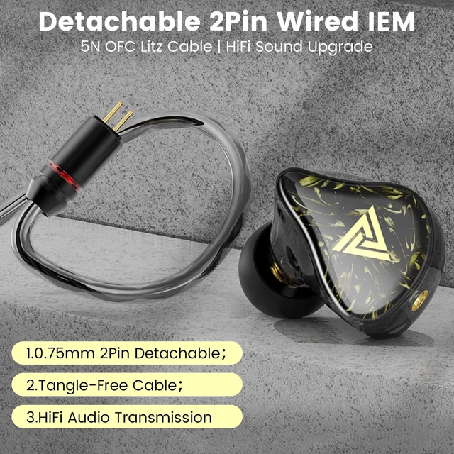 Alt view image 4 of 5 - QJF Kaiser Wired Earbuds, in Ear Monitor Headphones, HiFi Stereo IEM Dual Driver Noise Isolating 3.5mm Jack for Gaming Music Laptop Musicians (Black, with Mic)