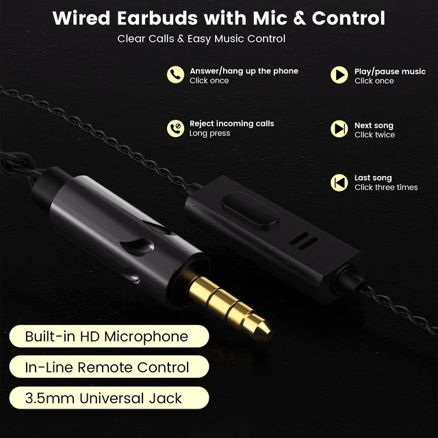 Alt view image 5 of 5 - QJF Kaiser Wired Earbuds, in Ear Monitor Headphones, HiFi Stereo IEM Dual Driver Noise Isolating 3.5mm Jack for Gaming Music Laptop Musicians (Black, with Mic)
