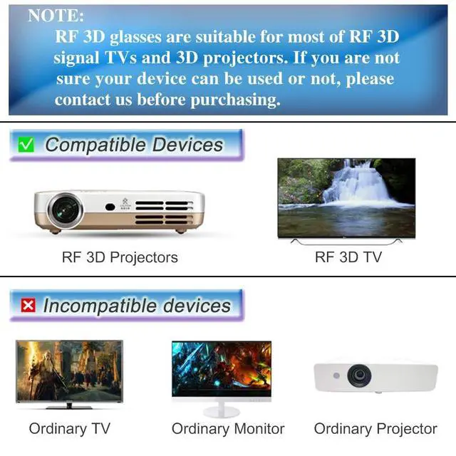 Alt view image 3 of 5 - RF 3D Glasses Active Shutter RF 3D Glasses Rechargeable RF 3D TV Projectors 3D Movies Games Active Shutter RF 3D Glasses for Sony Epson Toshiba Sharp's RF 3D TV
