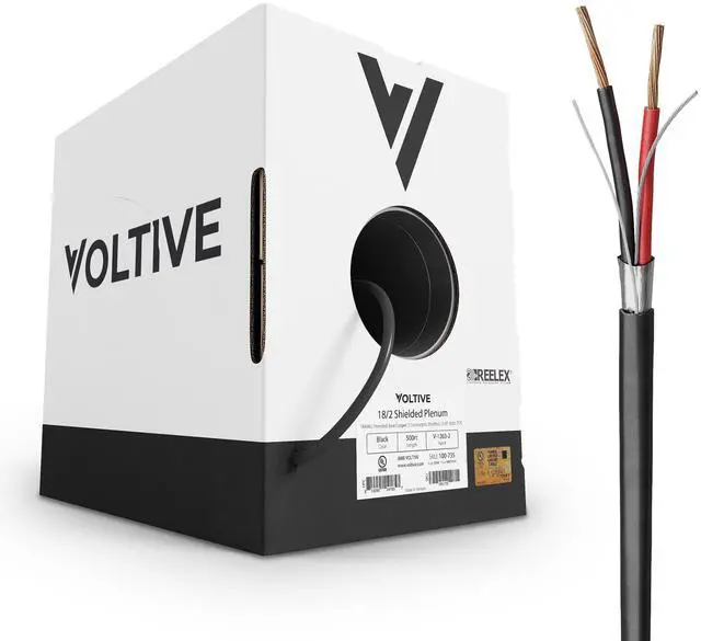 Main image of Voltive 18/2 Shielded Low Voltage Wire, Plenum CL3P, Black, 500ft - 18AWG, 2 Conductors, Overall Shield, Stranded Bare Copper, UL Listed - V-1263-2